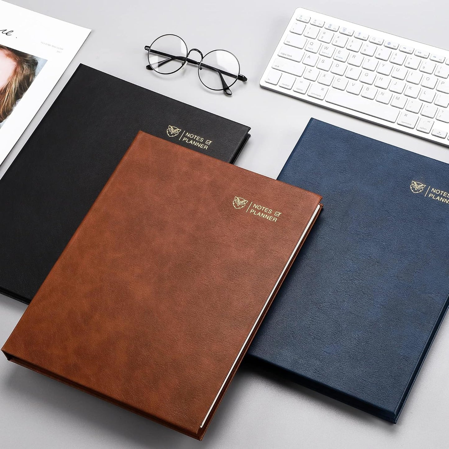 EMSHOI Undated Daily Planner - A4 Large To Do List Notebook Appointment Book for Productivity Time Management, with Hourly Planner Refills, Hardcover Binder Leather Journal - 240 Pages, 9.2x12