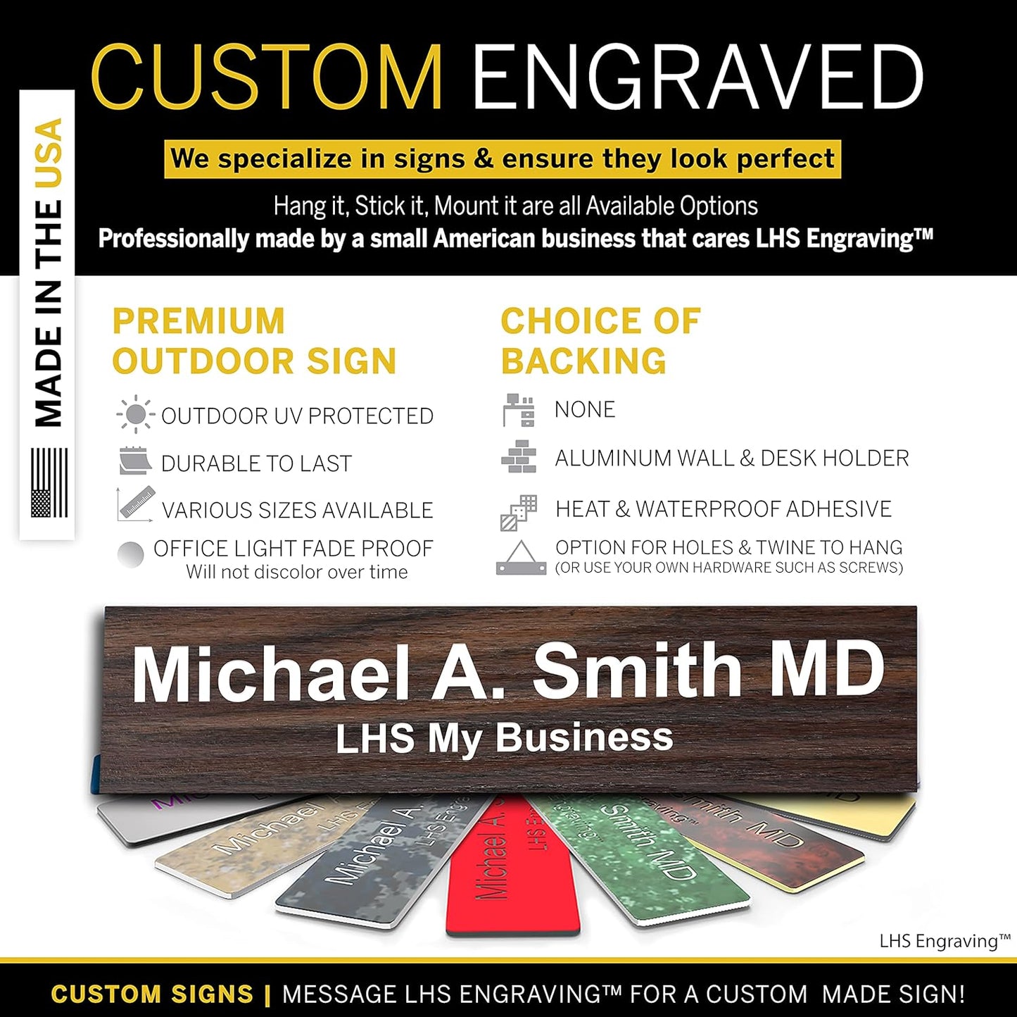 Engraved Custom Door Plate Teak Plastic Office Door Sign with White Letters - Made in USA 2x10 N7