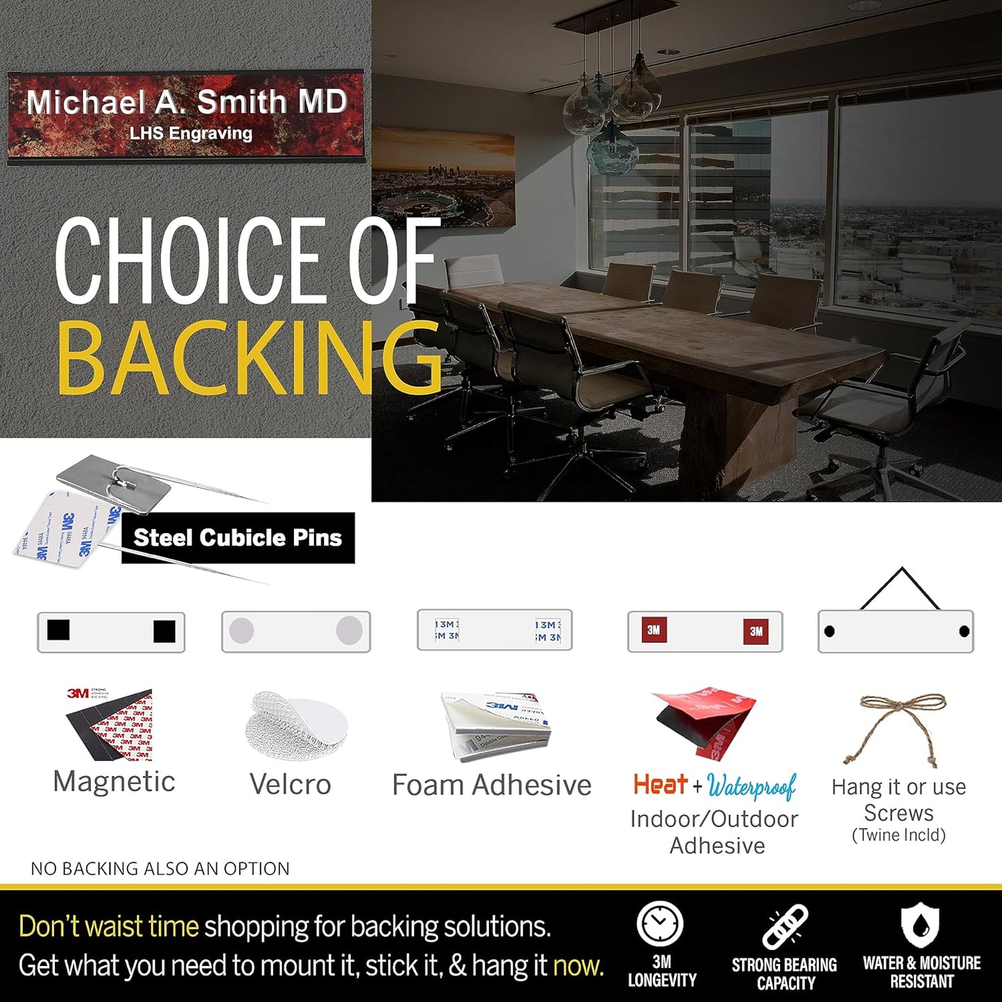 Engraved Door Signs for Office Personalized Rustico Granite Plastic Door Plaque White Letters - Made in USA 2x4 S2