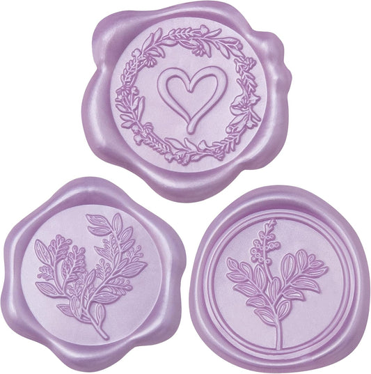 60 Pcs Lilac Wax Seal Stickers Self-Adhesive Envelope Seals Stamp Stickers, Perfect for Wedding Invitations Seating Chart Christmas Gift Wrapping 3 Designs in 1 Pack