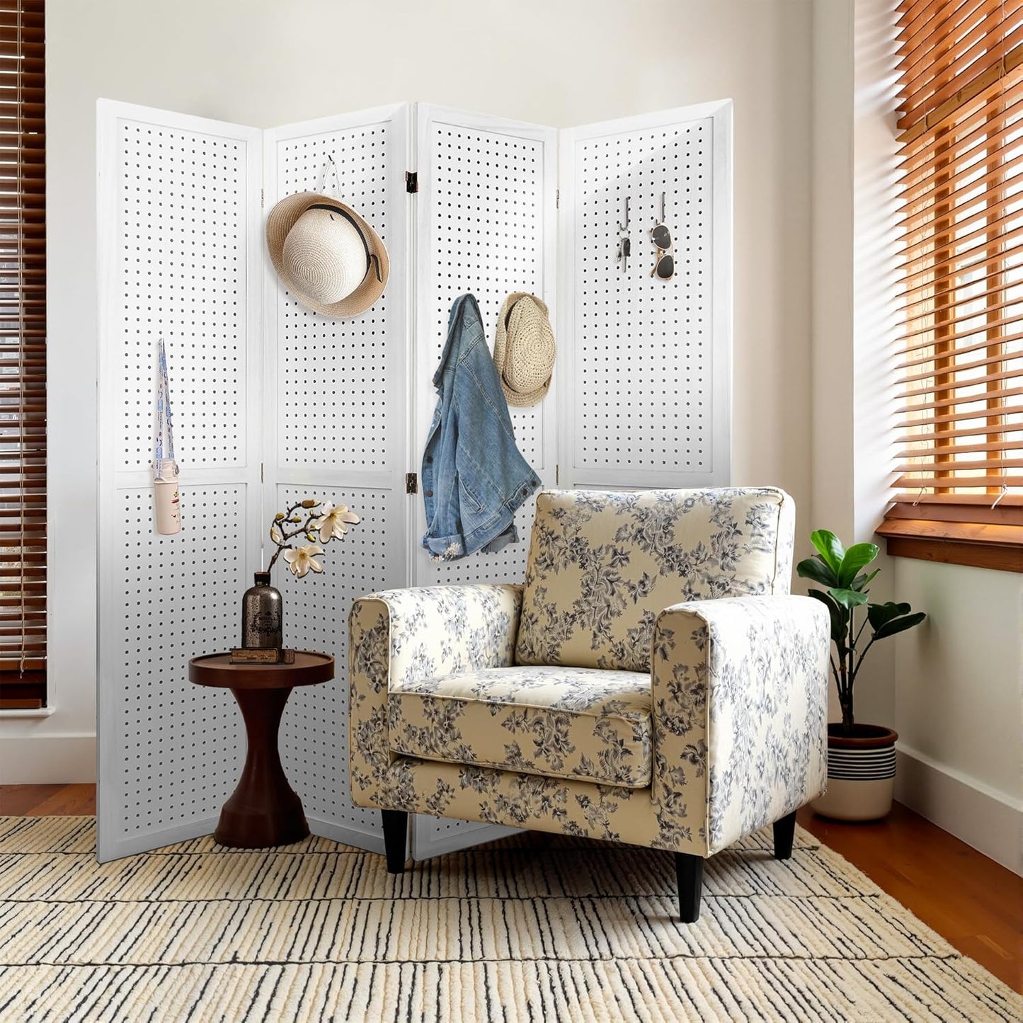 4 Panel Room Divider, 5.6FT Folding Room Divider Screen, Free Assembled Freestanding Partition for Home Office Bedroom, White