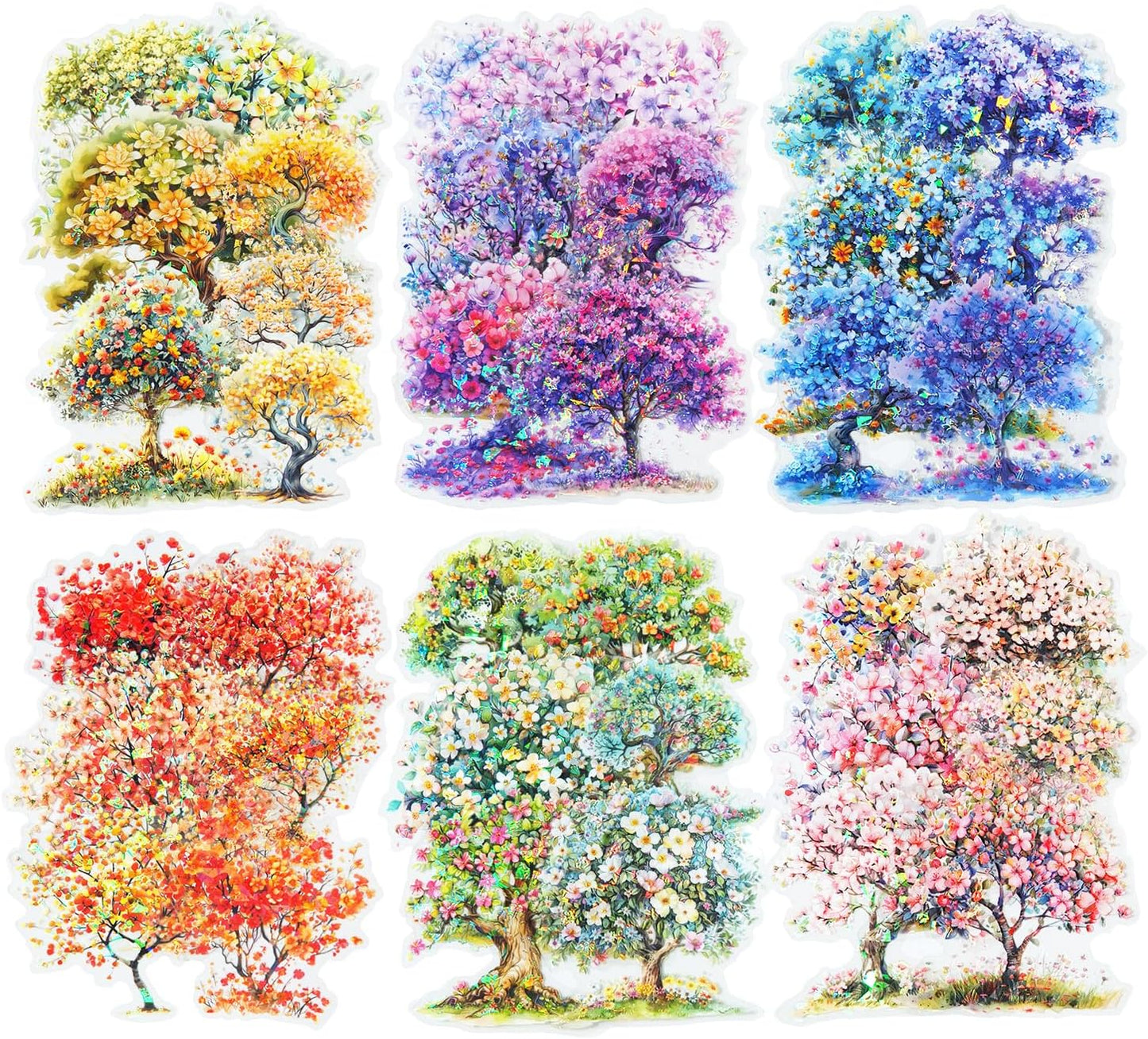 Flower Tree Scrapbook Stickers Set, 60PCS Holographic Ephemera for Scrapbooking, Junk Journaling, Crafting, DIY Projects, Diaries, and Art Supplies