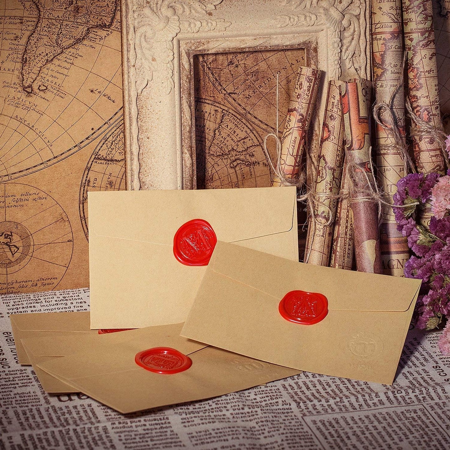 Mceal Wax Seal Stamp, Large Seal 1 1/5"(30mm) Dia, Silver Brass Head with Wooden Handle, Regal Letter A to Z Series (Letter F)