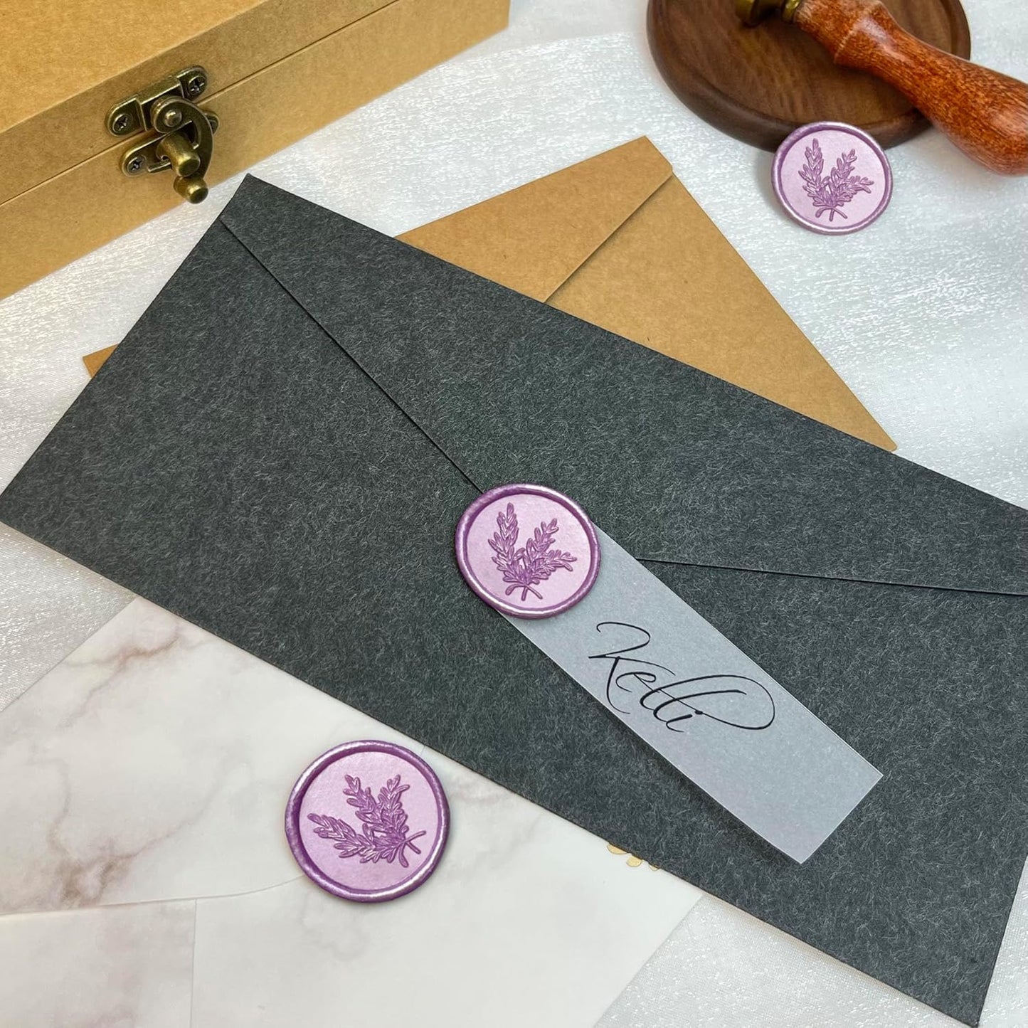 100Pcs Wax Seal Stickers Handmade Envelope Seals Self Adhesive Wax Stickers for Wedding Party Invitations, Envelope, Gift Wrap, Christmas(Rosemary Style, Lilac Purple)