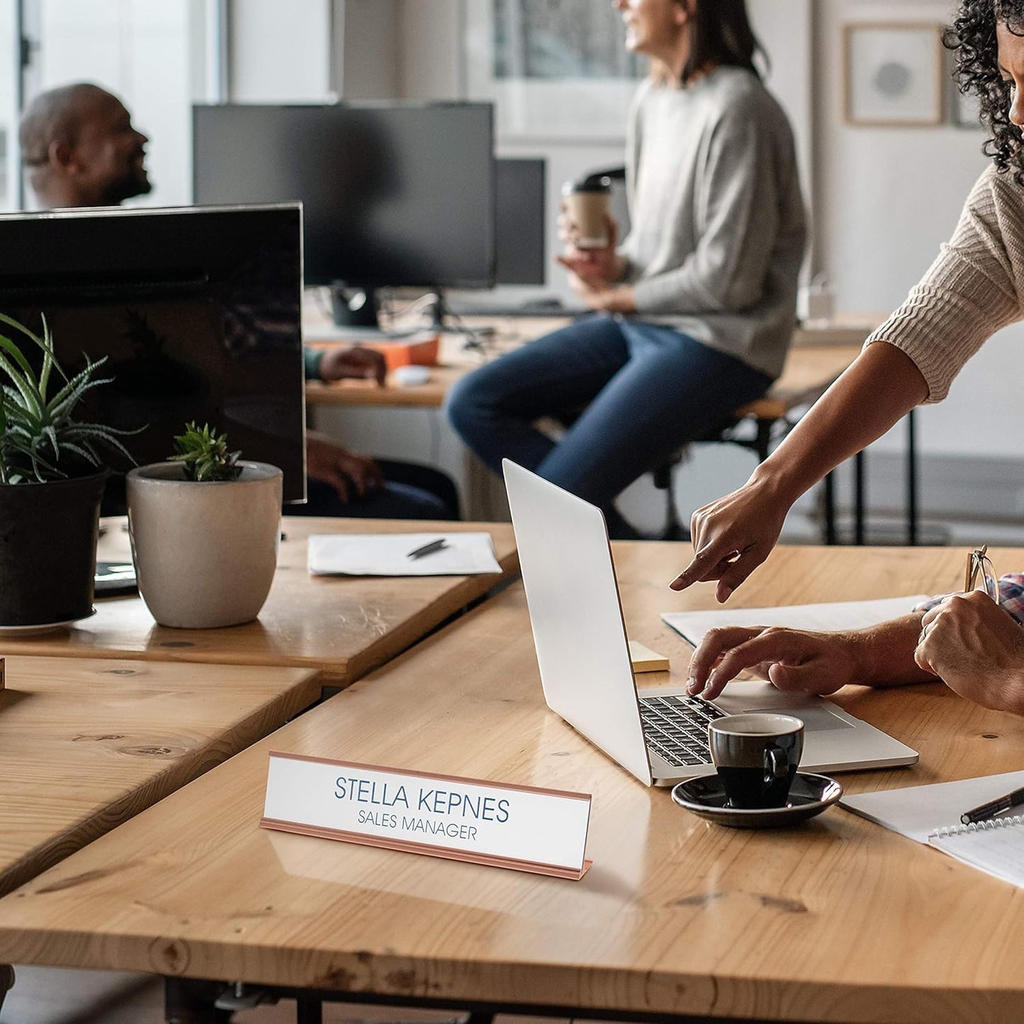 Providence Engraving Personalized Desk Name Plates - Custom Office Wall or Desk Name Plates With Aluminum Holder With Two Lines of Laser Engraved Text, 2" x 8"