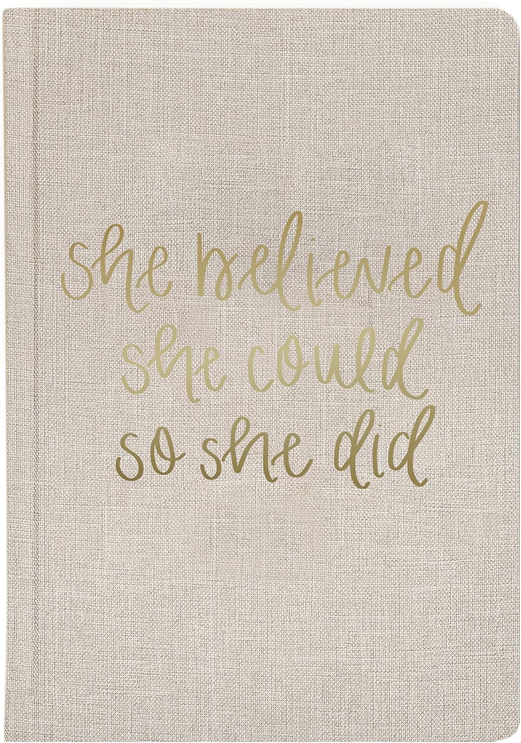 Sweet Water Decor Cute Motivational Lined Composition Notebook for Women, 100 Ruled Pages for Writing, Diary with Fabric Inspirational Cover (Tan She Believed She Could)
