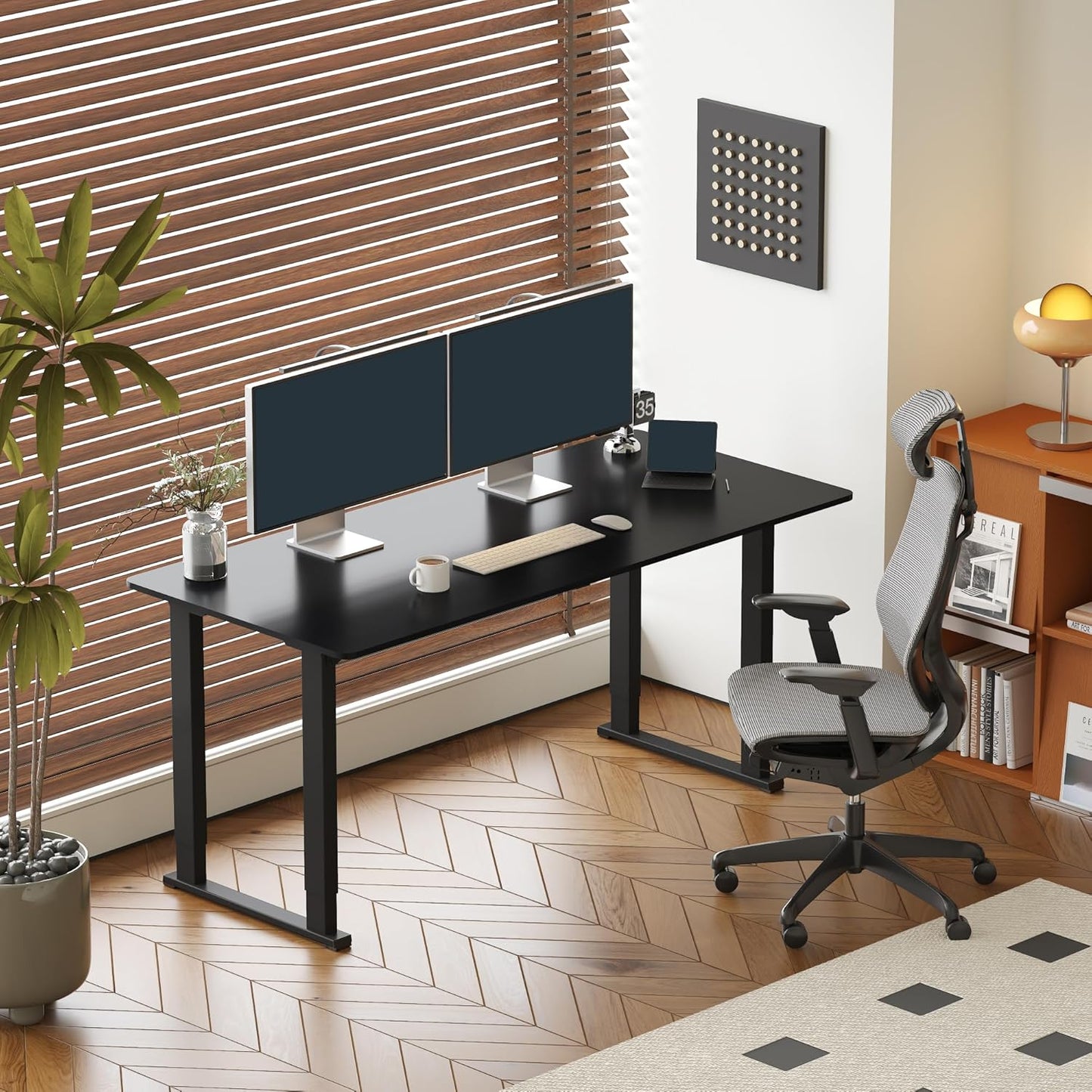 SANODESK 4-Leg Standing Desk, Electric Height Adjustable Desk with Memory Presets for Home Office, Stand up Desk Computer Workstation, 71x32 Inches Black