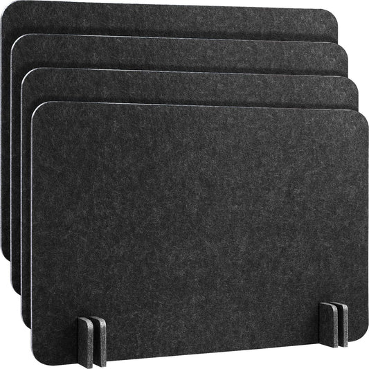 4 Pack Acoustic Desk Divider Desk Partition - Freestanding Privacy Panel 16 x 24 Inches Noise Reducing Partition for Office Table Standing Student Study Reception Area(Black Gray)