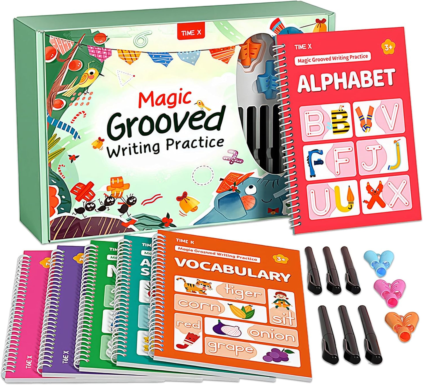 TIME X Magic Grooved Writing Practice Books, Reusable Handwriting Practice Books, Groove Workbooks, Handwriting Practice for Kids 3 +, Large Writing Practice Books (Practice 6-Books)