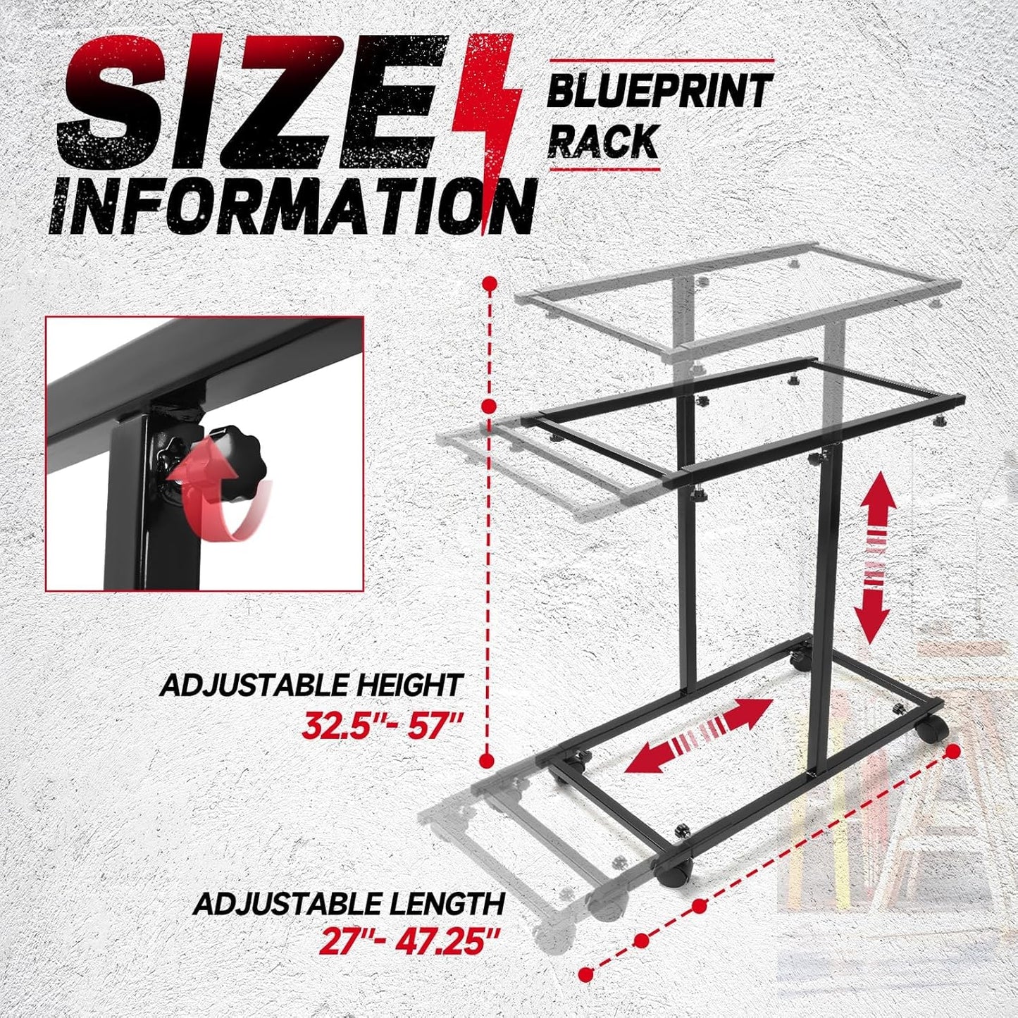 Mobile Blueprint Holder Rack Adjustable Height&Length Portable Blueprint Storage Organizer Stand Vertical File Plans Maps Posters and Drawings Display Rack for Home Office and Workplace Black