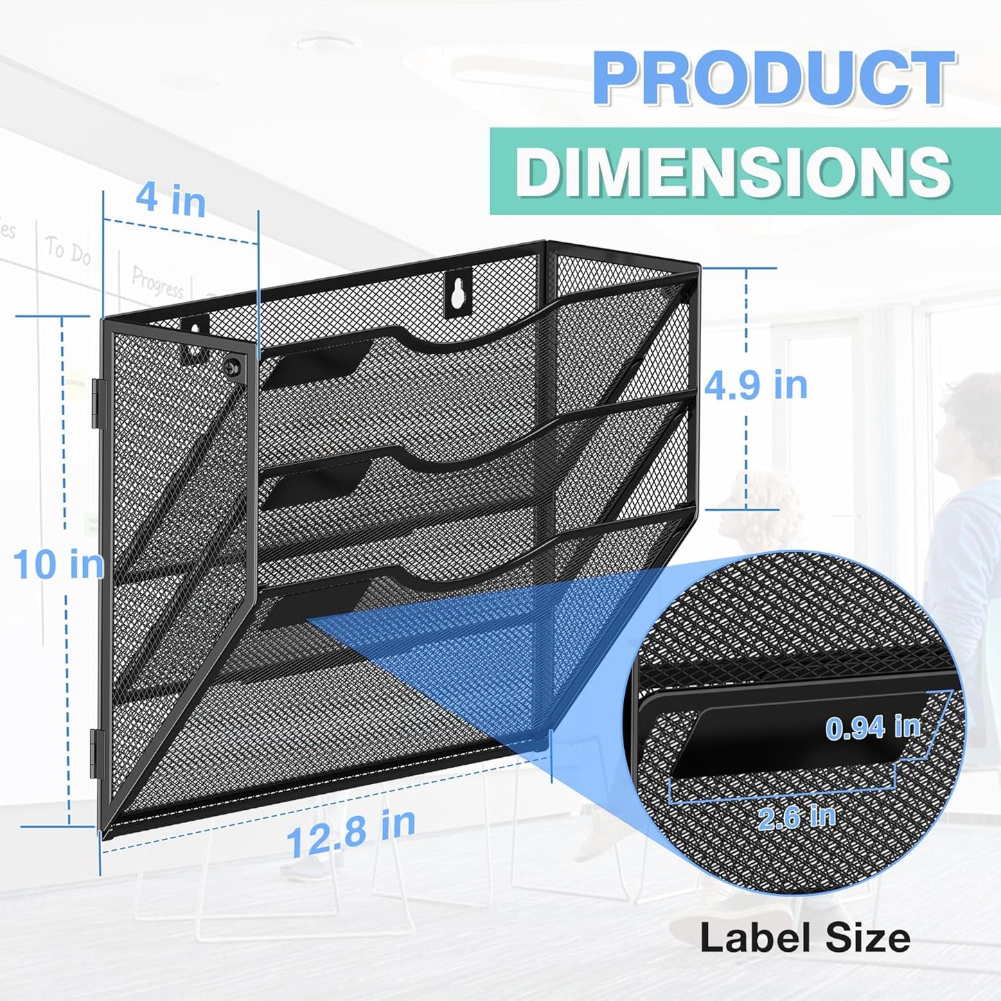 Kuntine.B Wall File Organizer Office Hanging Magazine Holder Wall File Organizer for Office Home (Black, 3 Tier & Hangers)