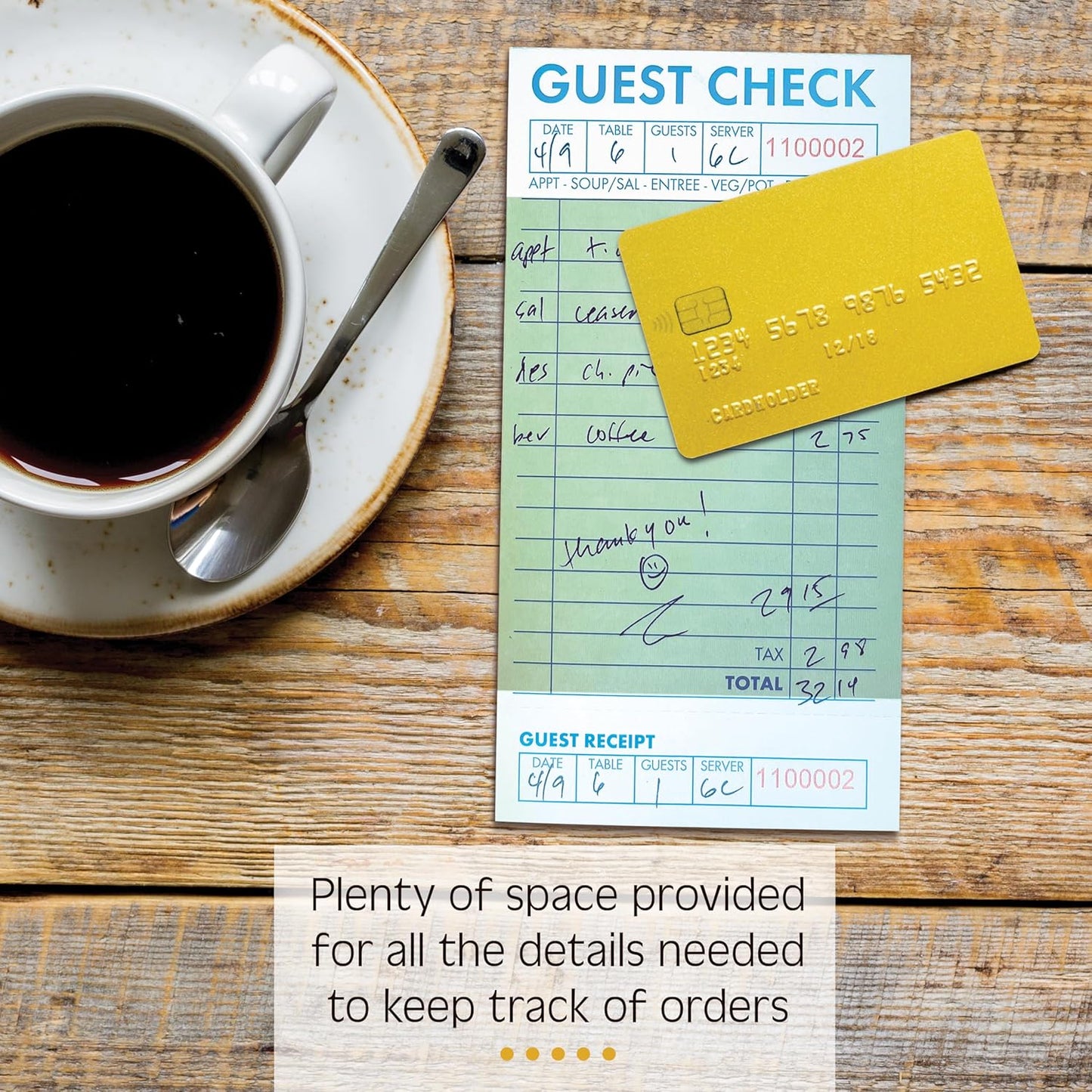 Guest Check Pads, Waitress Notepad for Restaurants, Server Pads, 50 Double-Sided Perforated Sheets, 1500 Total Sheets, 6.8" x 3.4", by Better Office Products (30 Pack)