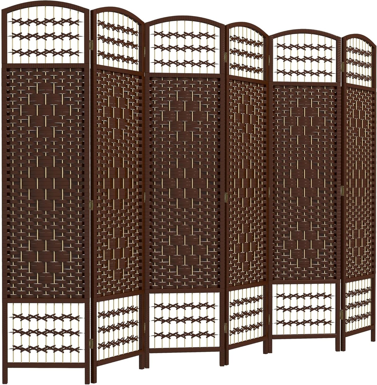 HOMCOM 6 Panel Room Divider, Folding Privacy Screen, 5.6' Room Separator, Wave Fiber Freestanding Partition Wall Divider, Brown