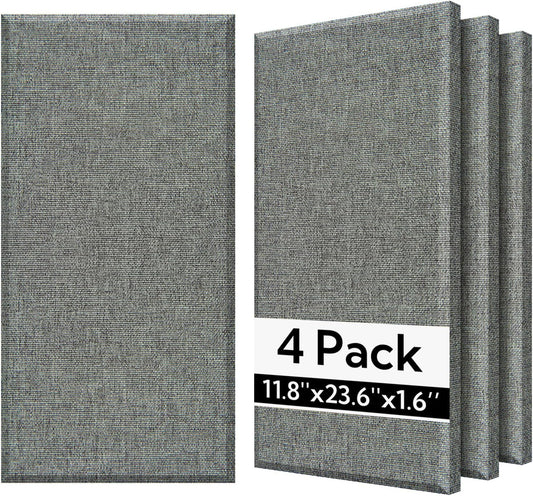Olanglab Fiberglass Acoustic Wall Panels 4 Pack, 11.8'' x 23.6'' Sound Panels, Fabric Wrapped Sound Proof Panels for Walls (Dark Grey)
