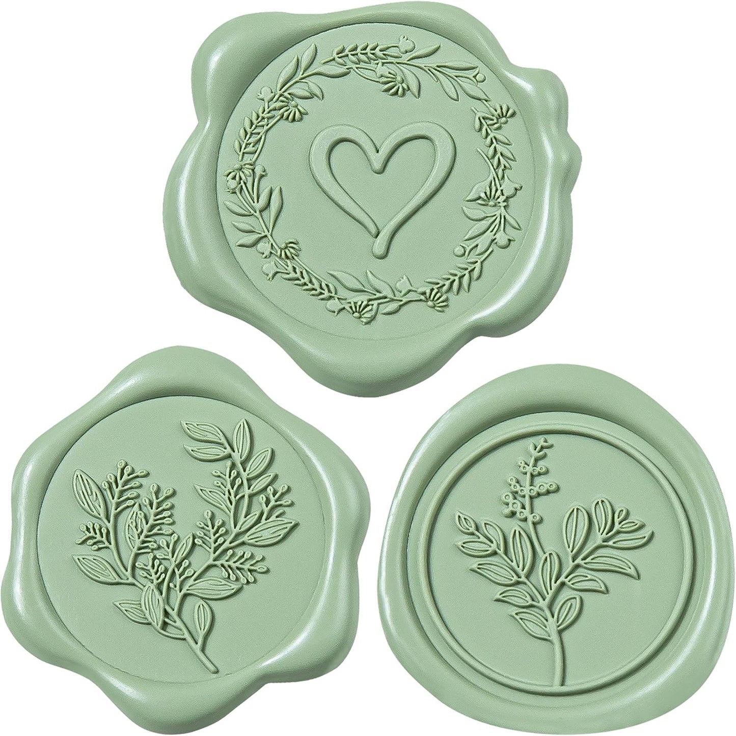60 Pcs Sage Green Wax Seal Stickers Self-Adhesive Envelope Seals Stamp Stickers, Perfect for Wedding Invitations Seating Chart Christmas Gift Wrapping 3 Designs in 1 Pack