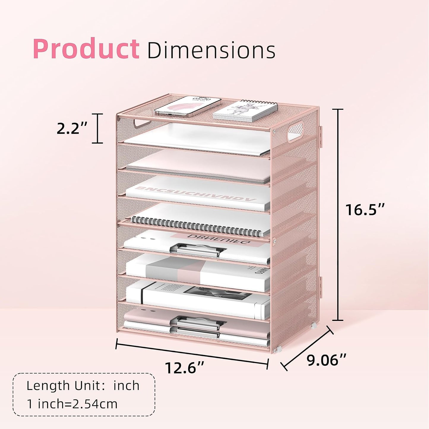 DALTACK 9-Tier Paper Letter Tray Desk Organizer with Handles, Mesh File Holder Organization, Paper Sorter Desk Organizer for Office Home School, Pink 2 Pack