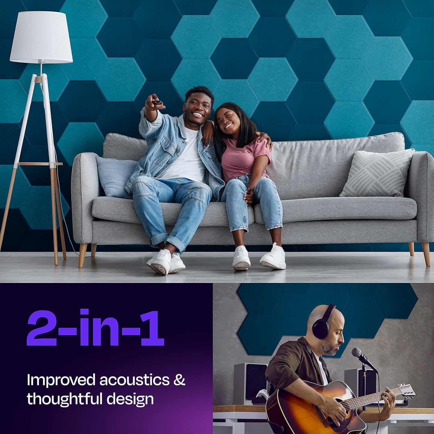 Acoustic Panels 12-Pack Soundproof Wall Panels 12"X10.4"X0.4" Sound Panels High Density Sound Dampening Panels - [Ocean Turquoise Hexagon]