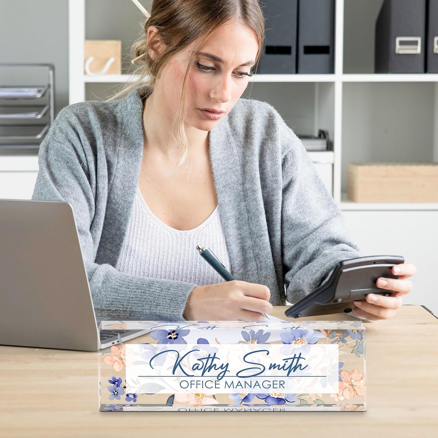 Personalized Name Plate for Desk, Custom Desk Name Plate, Acrylic Name Plate Office Desk Accessories, Personalized Office Gifts for Coworkers Teachers, Employee Appreciation Gifts (A-WaterColor2)