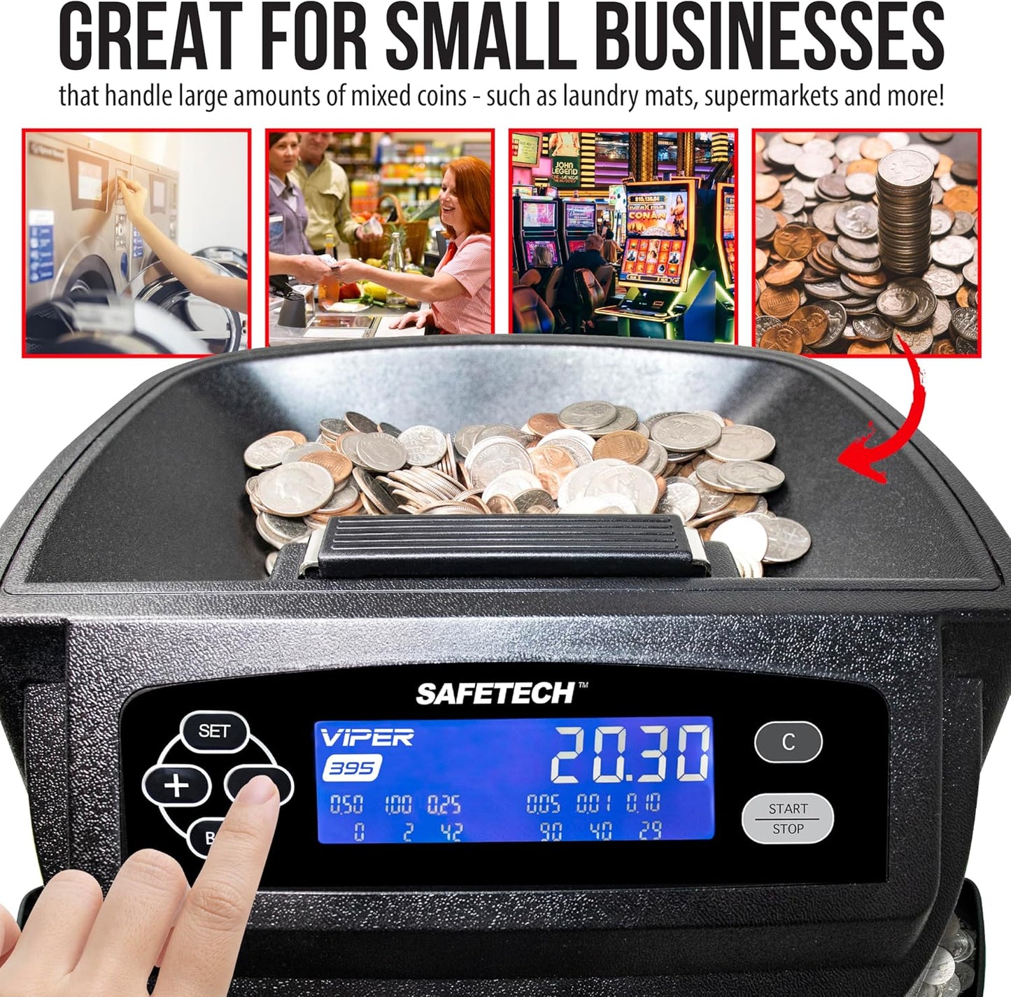 Safetech Viper V395 Coin Counter, Sorter, and Wrapper, Sorts All US Coins Including Half Dollars