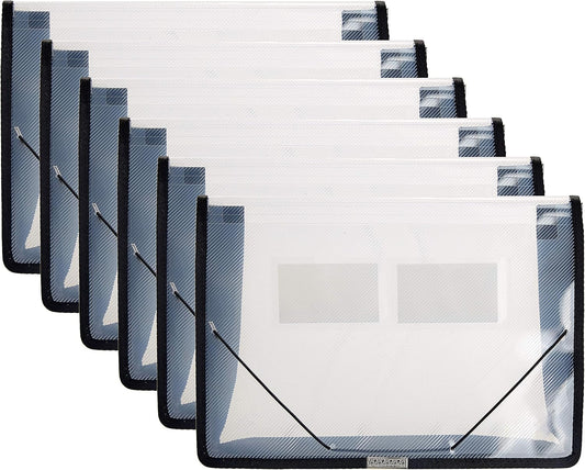 FANWU 6 Pack Plastic Expanding File Wallet Document Organizer with Flap and Cord Closure, Letter Size, 2.8" Expansion, Clear Colored Poly A4 Expandable File Folder for Home School & Office Storage
