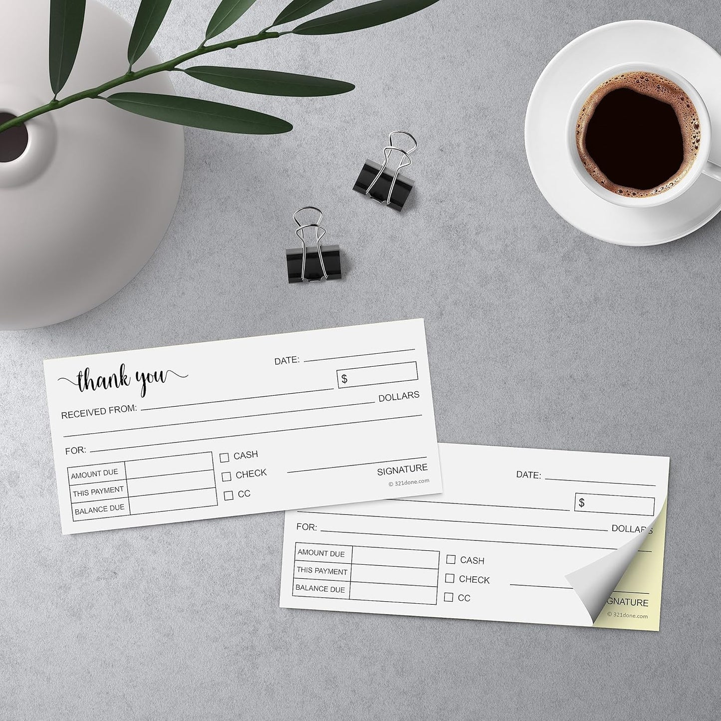 321Done 2-Part Carbonless Thank You Receipt Book, 2.75x6 Pocket Size, Made in USA, Cute Handheld Duplicate Copy Order Form for Craft Boutique Business (50 Sets) White/Yellow