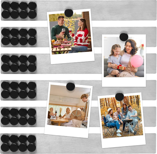 TonGass (6 Pcs, 2x15 Inches) Magnetic Strip with Adhesive Backing, Stainless Steel Strips Bulletin Bar Board, Metal Magnetic Strips for Wall with 48 Pcs Magnets for Home, Office, School Use