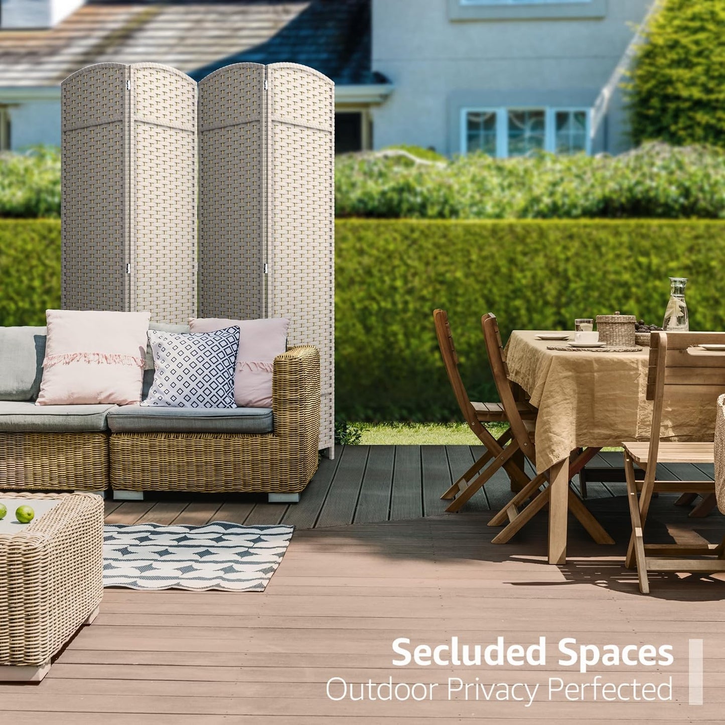 Sorbus 4 Panel Room Divider 6 ft. Tall - Privacy Screen, Extra Wide Double Hinged Panels, Mesh Hand-Woven Design, Partition Room Dividers and Folding Privacy Screens, Wall Divider for Room Separation