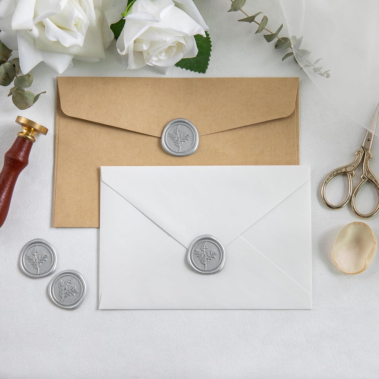 60 Pcs Silver Wax Seal Stickers, Wedding Invitation Accessories Envelope Stickers - Peferct for Wedding Accessories, Gift Box Craft Wrapping, Christmas Cards Envelope Seals