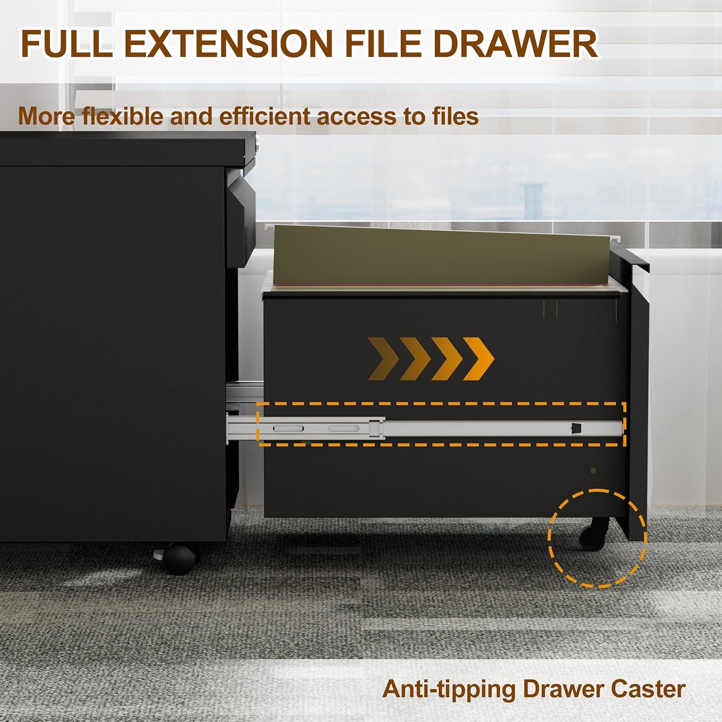Metal Mobile File Cabinet with Lock and 4 Keys - Fully Assembled, Under Office Desk 2 Drawers Filing Cabinet for Home Office with Anti-tilt Wheels, A4/Legal/Letter Hanging File Drawers