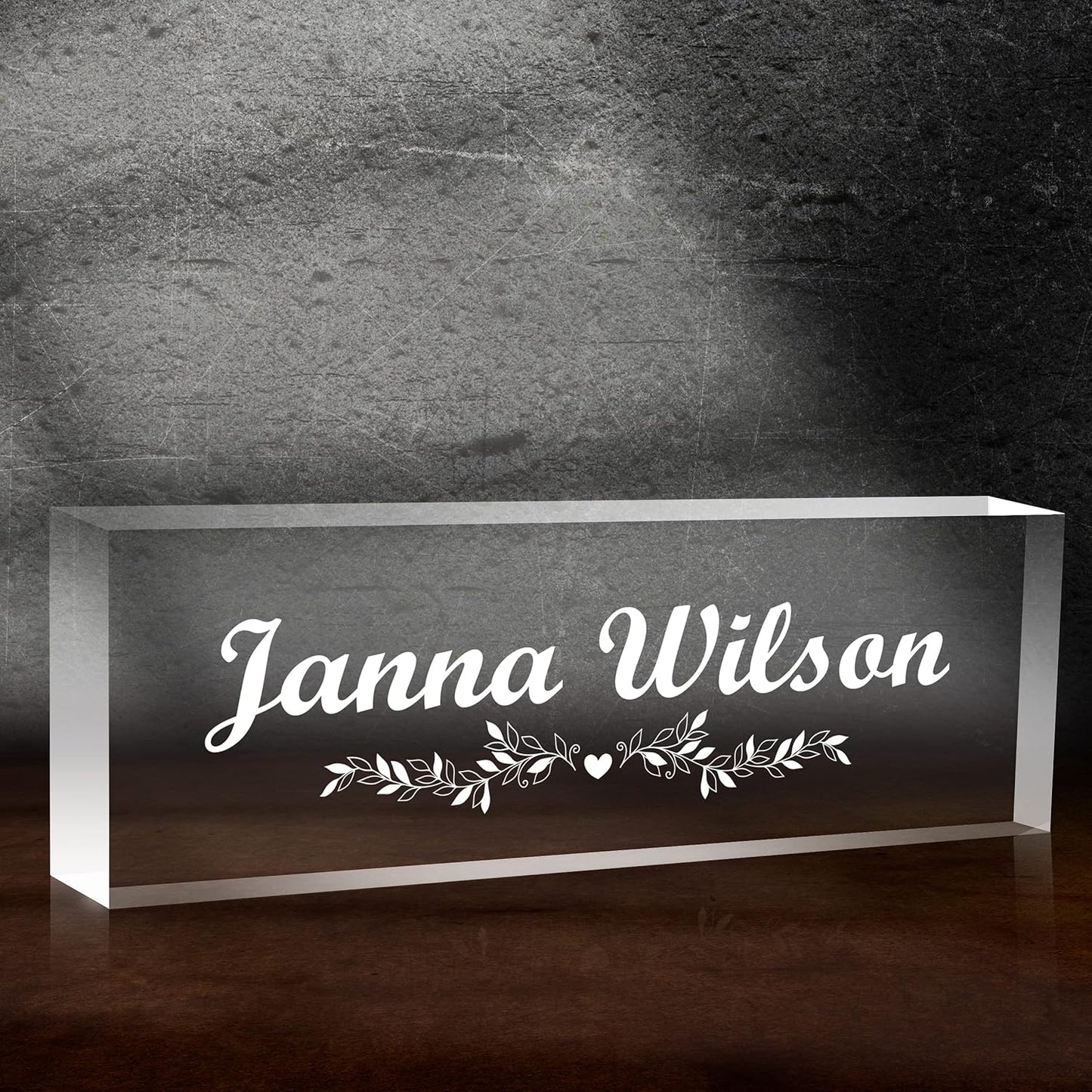 Premium Clear Engraved Acrylic Name Plate for Desk - Personalized Office Decor for Women or Men, Coworkers, Boss, Employee, Teacher (Engraved 2)