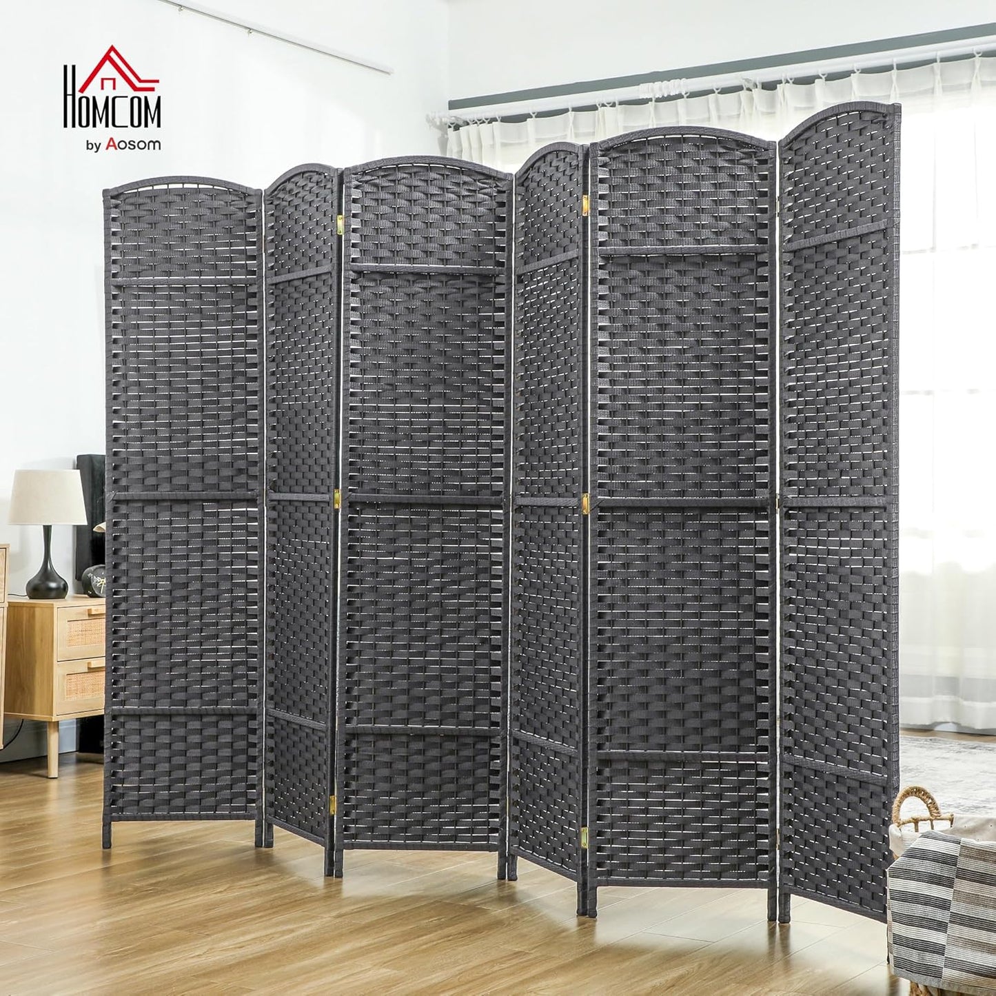 HOMCOM Room Divider, 6 Panel Folding Privacy Screen, 5.6' Tall Freestanding Wall Partition for Home Office, Bedroom, Charcoal Gray