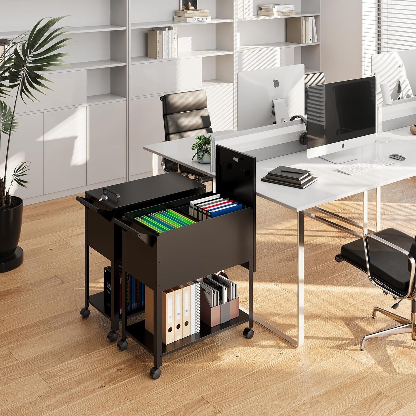 Mobile File Cart with Lock, Rolling File Cabinet Hanging Letter/Legal Size with Lockable Sliding Cover, Office File Organizer on Wheels