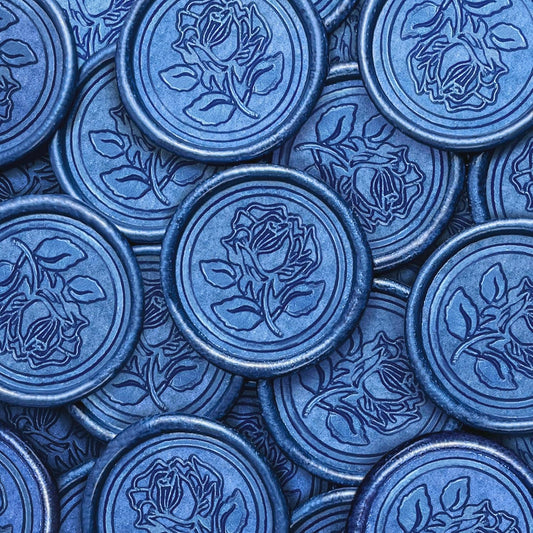 50Pcs Wax Seal Stickers Handmade Envelope Seals Self Adhesive Wax Stickers for Wedding Party Invitations, Envelope, Gift Wrap, Christmas(Rose Style, Blue)