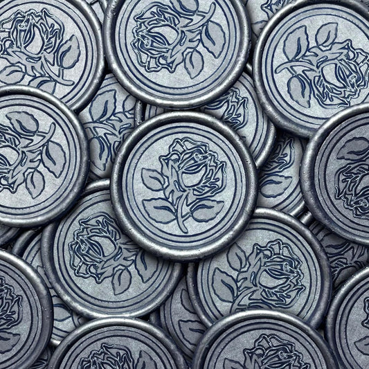 100Pcs Wax Seal Stickers Handmade Envelope Seals Self Adhesive Wax Stickers for Wedding Party Invitations, Envelope, Gift Wrap, Christmas(Rose Style, Gray Blue)