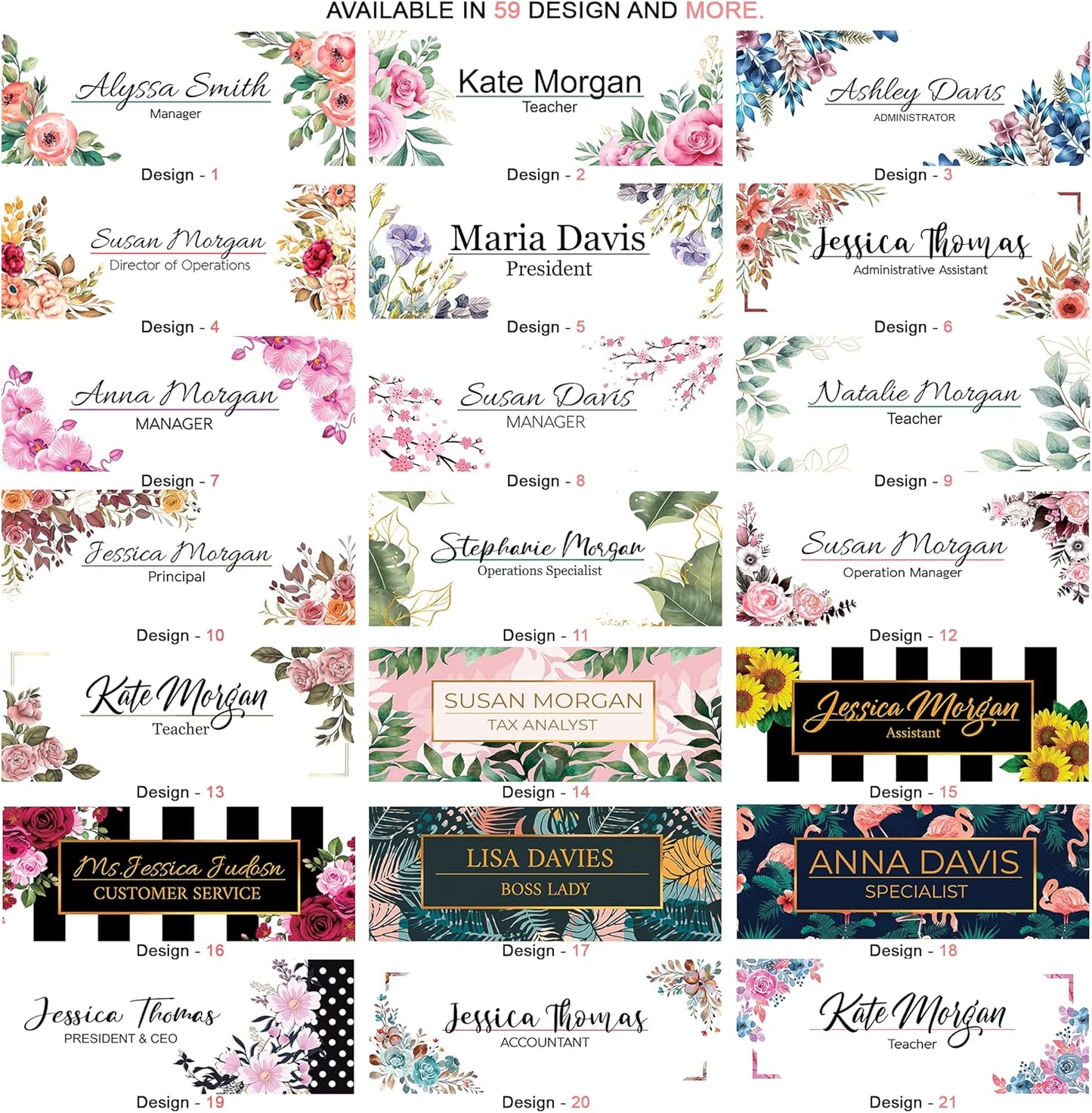 Office Desk Name Plate Personalized | Custom Name Plates for Desks | Flowers Design On Clear Acrylic Glass | Office Desk Décor | Flower Floral