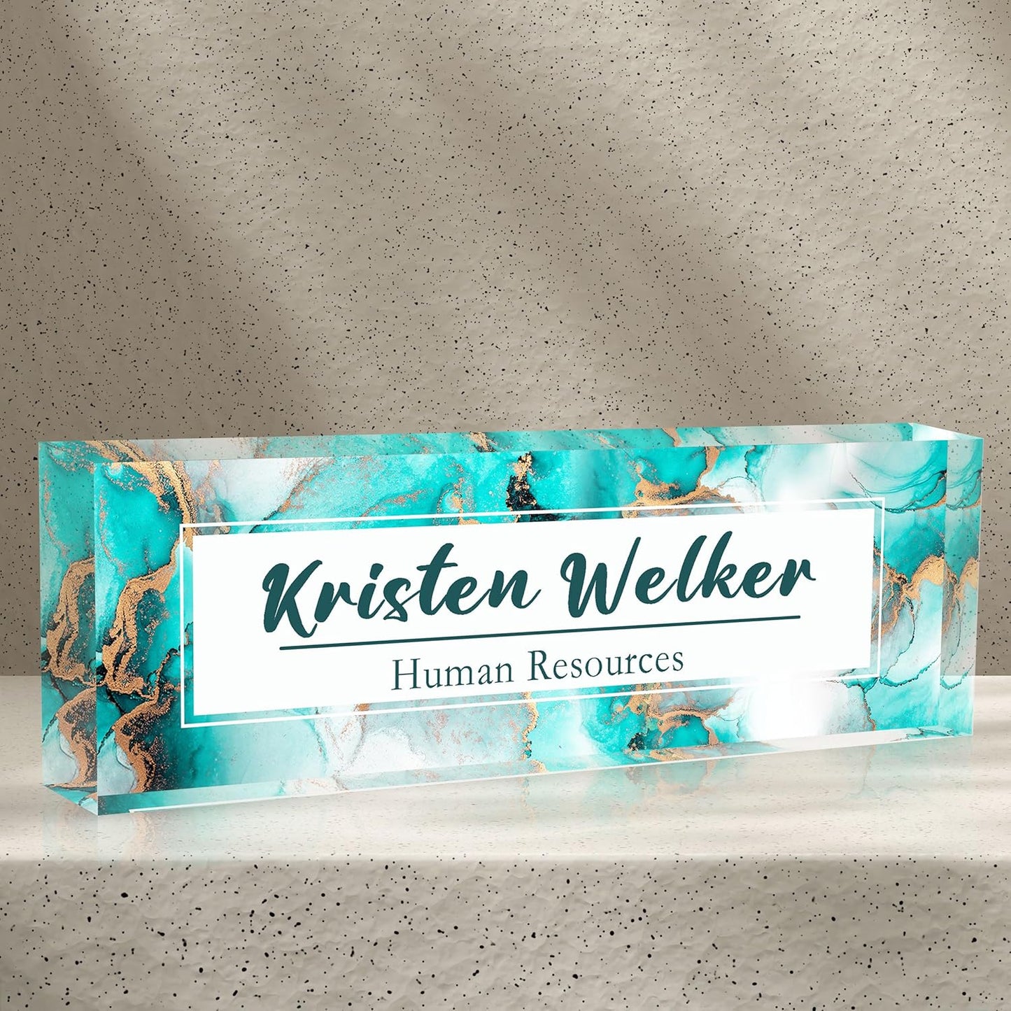 Office Desk Name Plate Personalized, Custom Name Plates for Desks, Name Plate Personalized for Office, Employee Appreciation Gifts (Blue Gold Marble)