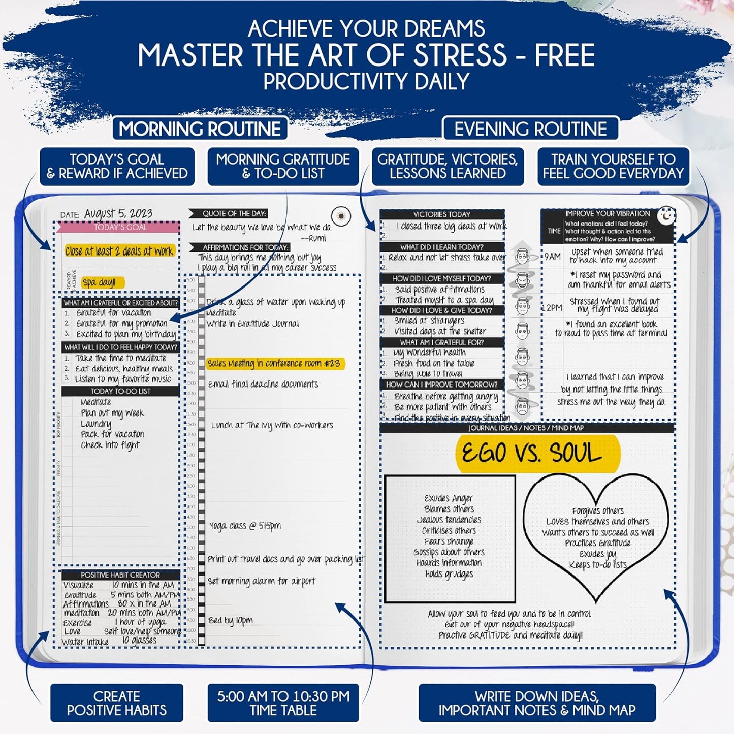 Manifestation Journal - 5 Minute Manifesting & Self Care Journal | 90-Day Undated Daily Planner for Positivity, Affirmations & Gratitude | Guided Mindfulness, Reflection | Vision Board + Stickers