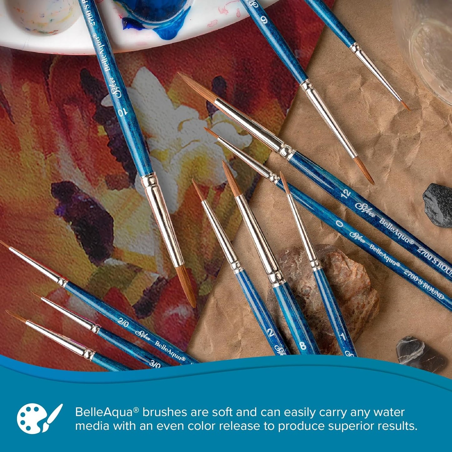 Silver Brush Limited BA-2762 BelleAqua Creative Shape 2pc Triangle Watercolor Brush Set, Premium Short Handle Small and Medium Triangle Artist Painting Brushes with Soft Red Sable Synthetic Filaments