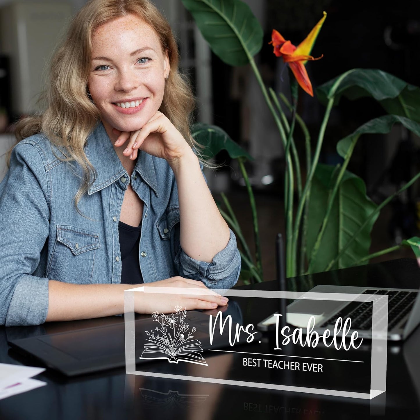 Personalized Desk Name Plates, Acrylic Engraved Teacher Name Plate for Desk, Custom Office Gifts & Desk Decor for Women Men, Back to School Teacher Appreciation Gifts