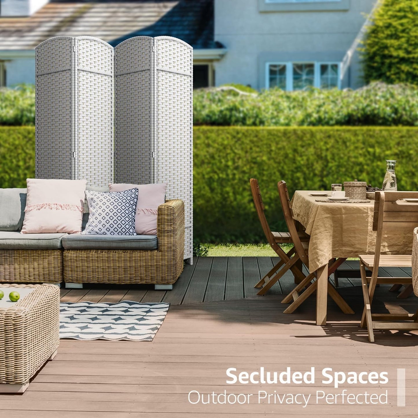 Sorbus 4 Panel Room Divider 6 ft. Tall - Privacy Screen, Extra Wide Double Hinged Panels, Mesh Hand-Woven Design, Partition Room Dividers and Folding Privacy Screens, Wall Divider for Room Separation