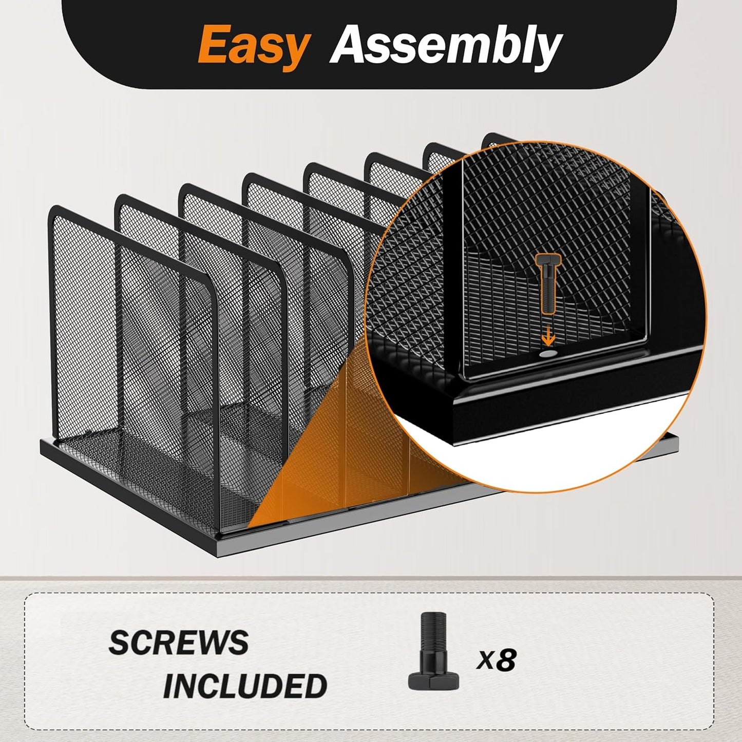 Kuntine.B Desk File Organizer Upright Mesh Desktop Organizer File Sorter Office Organization File Holder for Home, Office & Classroom (Purple, 1 Pack 7-Section)