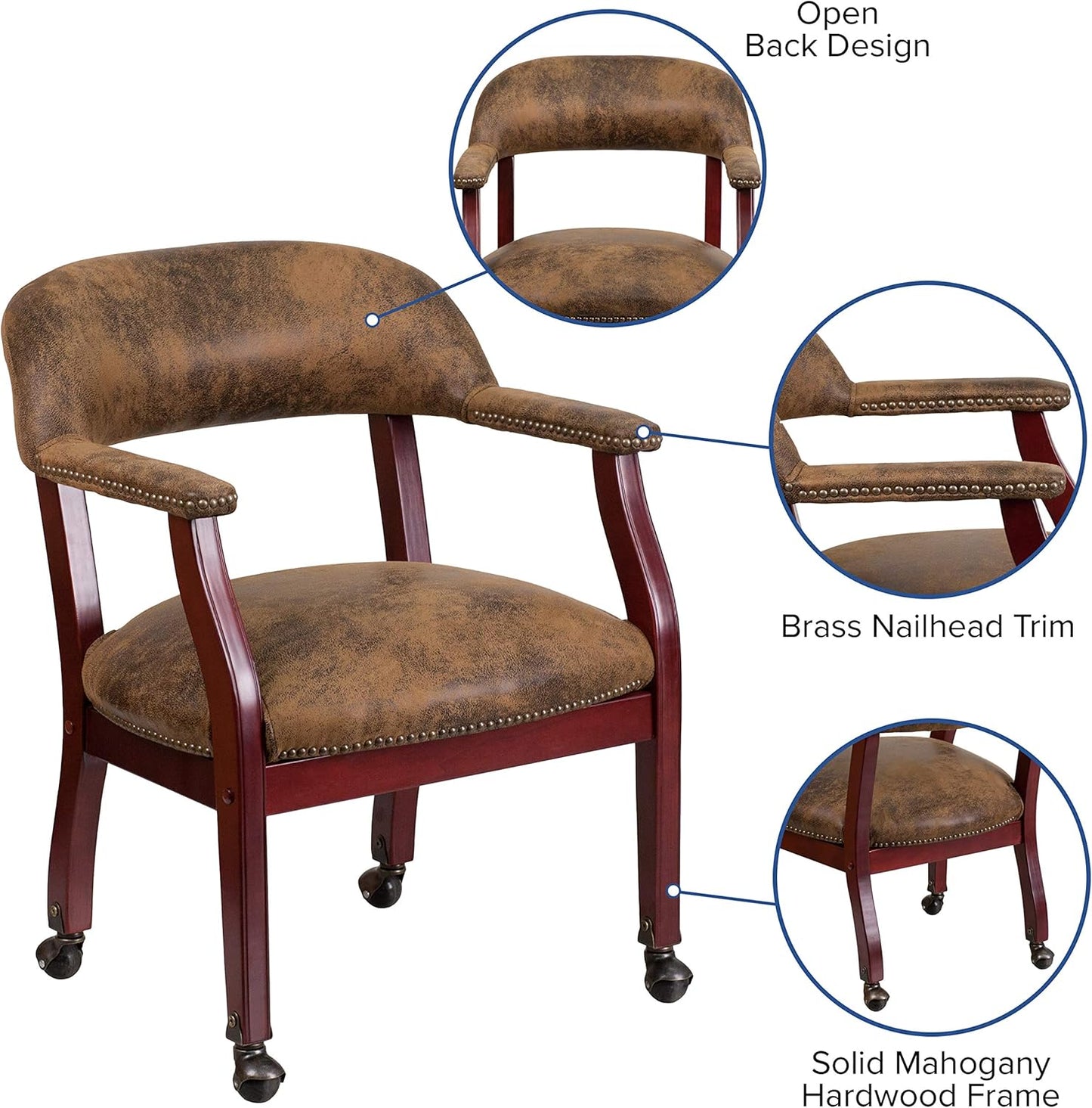 EMMA + OLIVER Bomber Jacket Brown Luxurious Conference Chair with Casters