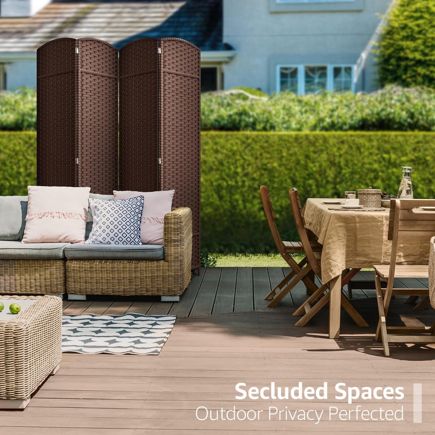 Sorbus 4 Panel Room Divider 6 ft. Tall - Privacy Screen, Extra Wide Double Hinged Panels, Mesh Hand-Woven Design, Partition Room Dividers and Folding Privacy Screens, Wall Divider for Room Separation