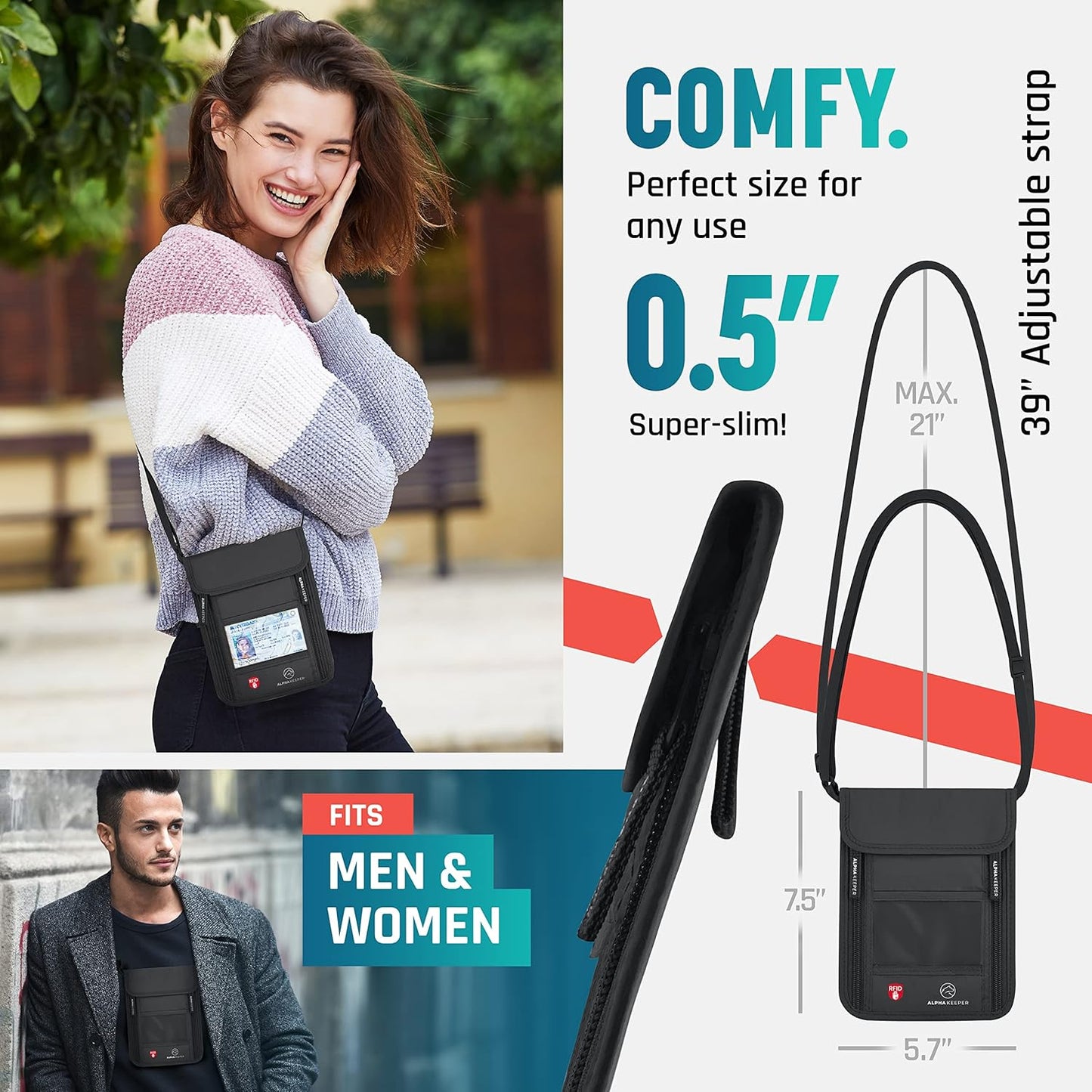 Neck Wallet, Travel Pouch For Passport Holder And Documents, Travel Neck Wallet For Traveling Women