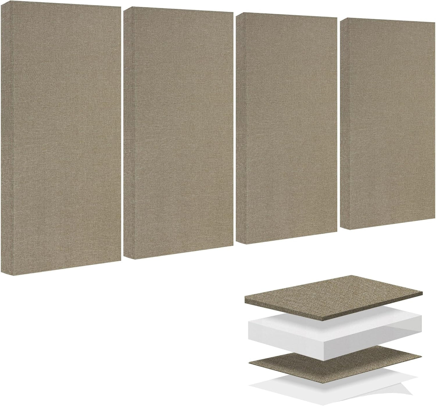 BUBOS 4 PCS Fabric Acoustic Panels,23.6''x11.8''x2'' Sound Proof Panels for Walls,Self-adhesive Soundproof Wall Panels for Echo Absorption for Home Studio Office,Standard CavityPro Flaxen
