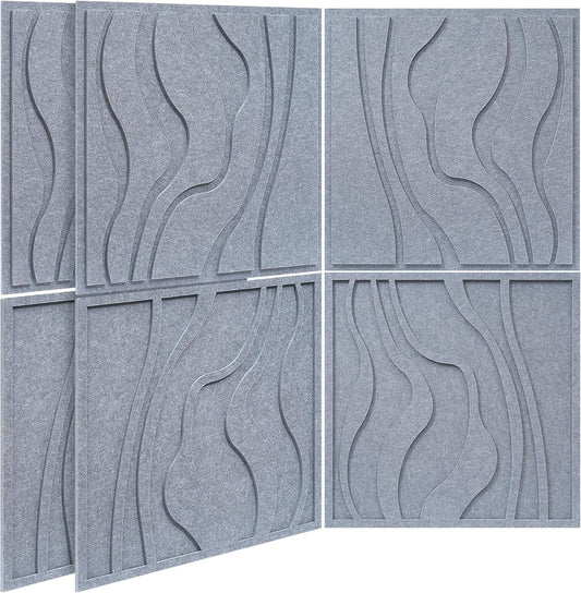BUBOS Large Acoustic Panels, 6-Pack Soundproof Wall Panels Thickened 23.6 x 23.6 Inches, Self-adhesive Sound Absorbing Panels Decorative for Recording Studio Office Home Theater, Dark Grey