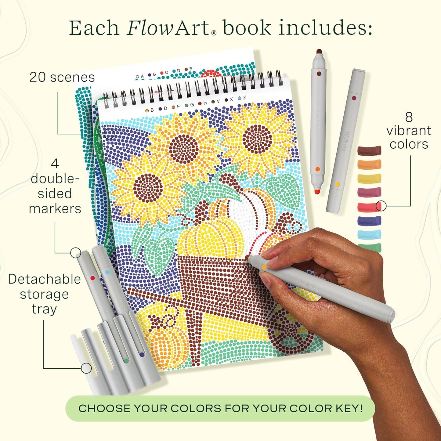 Lifelines FlowArt Activity Pad, 2-Pack Fall Set + Bonus Pad - Guided Dot-by-Letter Art Meditations with Markers - Color by Number/Letter and More Coloring Books for Teens, Adults & Seniors