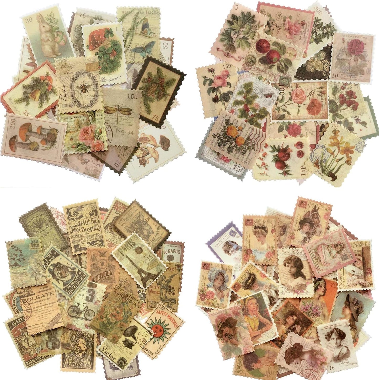 240pcs Vintage Postage Stamp Stickers, Aesthetic Botanical Deco Paper Sticker for Scrapbooking, Journaling Supplies, Planners, Kid DIY Art Crafts, Bullet Journal