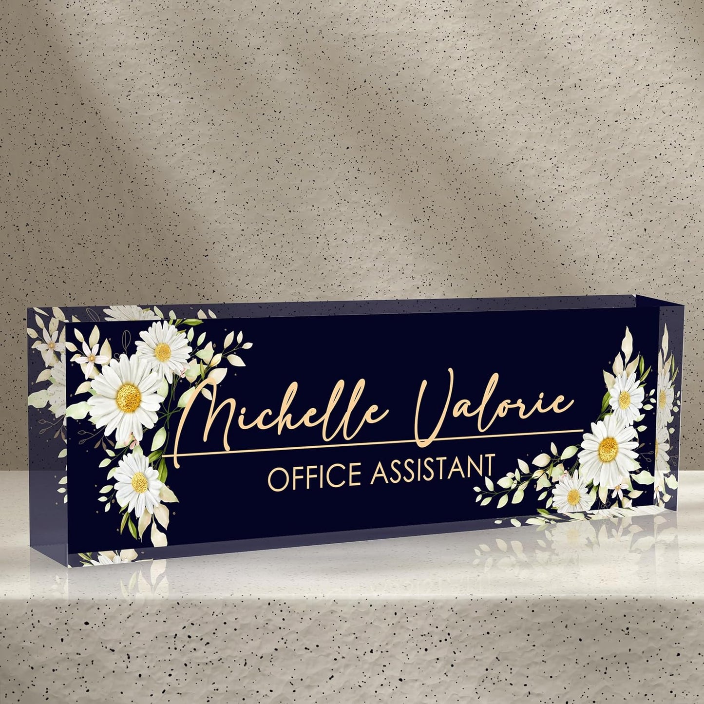 Office Desk Name Plate Personalized, Custom Name Plates for Desks, Name Plate Personalized for Office, Employee Appreciation Gifts (Daisy)
