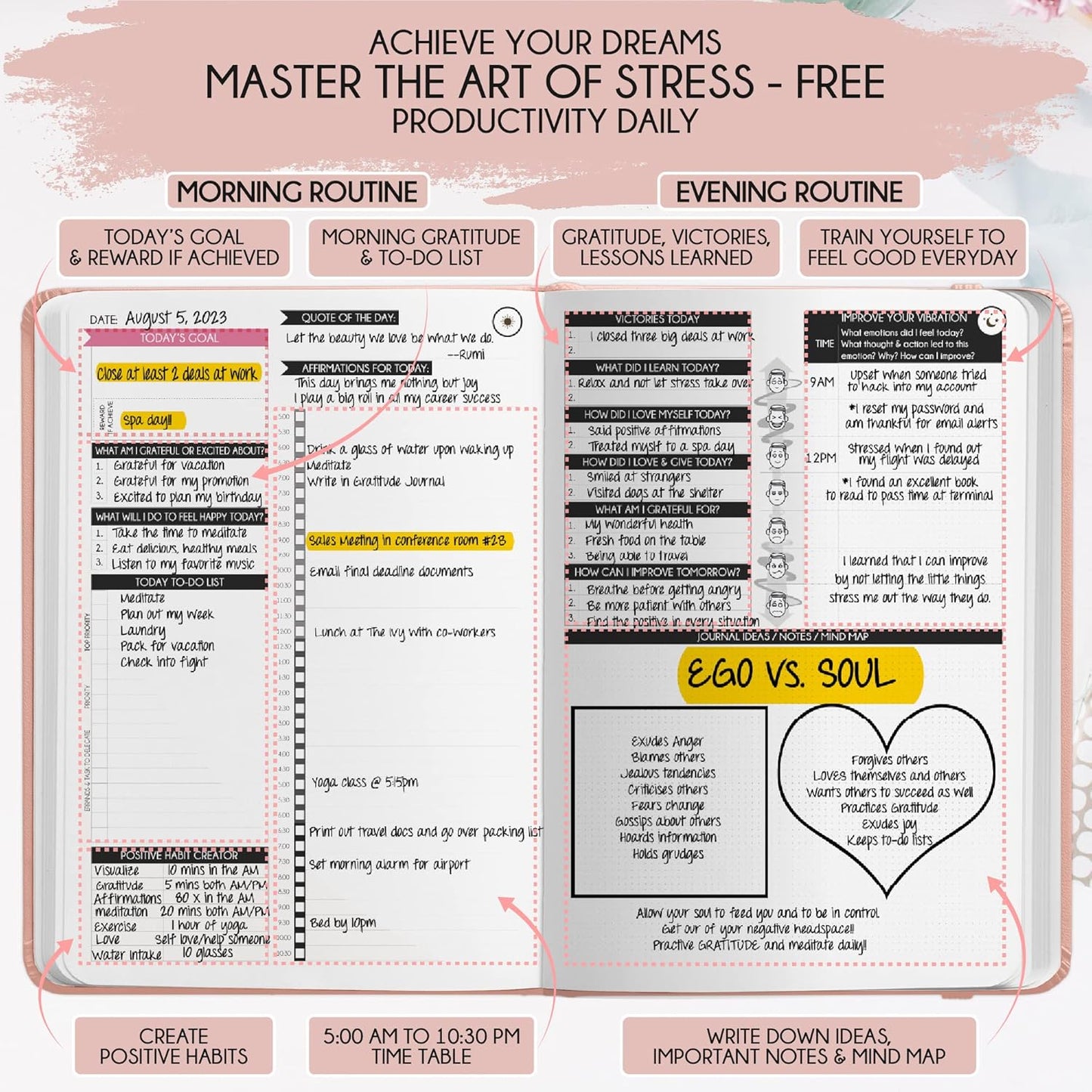 Gratitude Journal for Women & Men - 5 Minute Self Care Journal | 90-Day Undated Daily Planner for Positivity, Affirmations & Manifestation | Guided Mindfulness, Reflection | Vision Board + Stickers